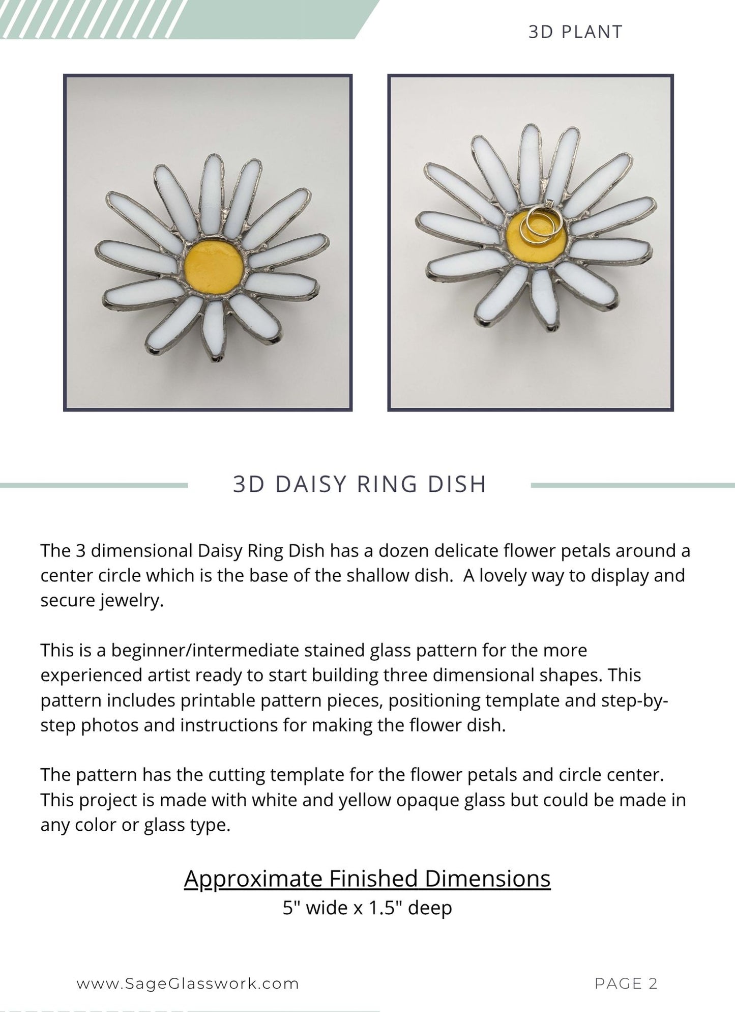 3D Daisy Ring Dish TUTORIAL stained glass pattern