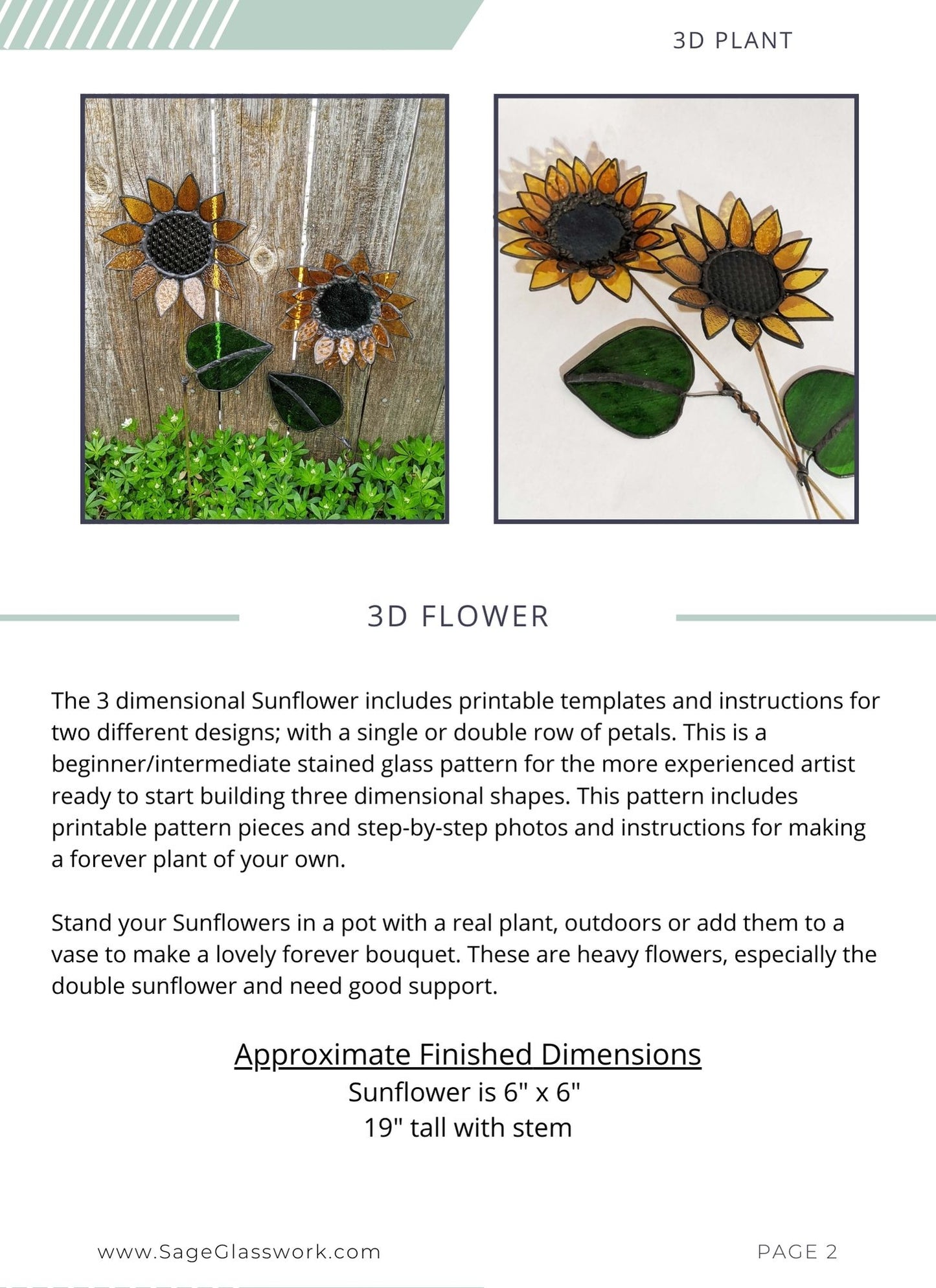 3D Sunflower TUTORIAL stained glass pattern