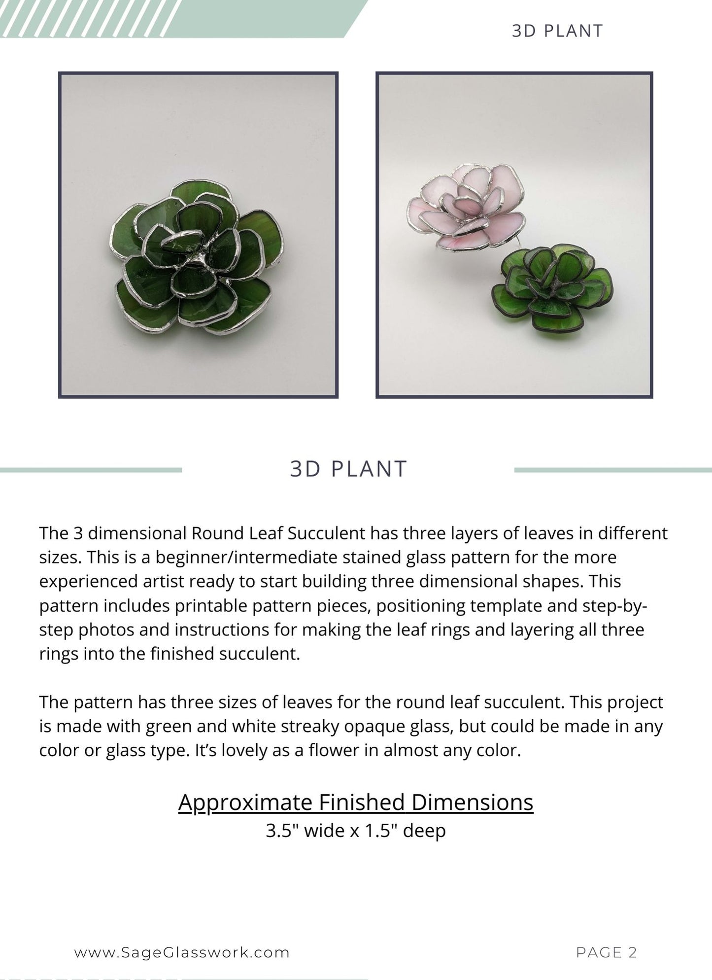 3D Round Leaf Succulent TUTORIAL, stained glass pattern