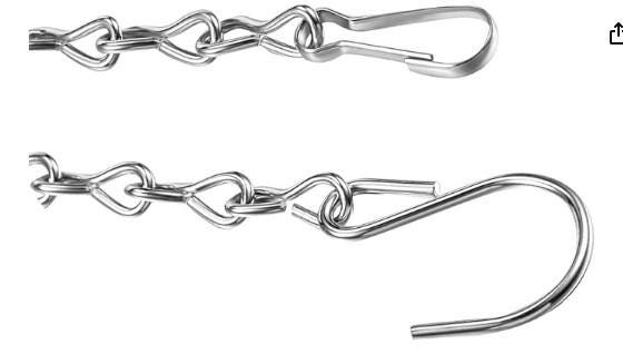 Hanger Chain Hardware- 10 inch stainless steel hook, jack chain and clasp