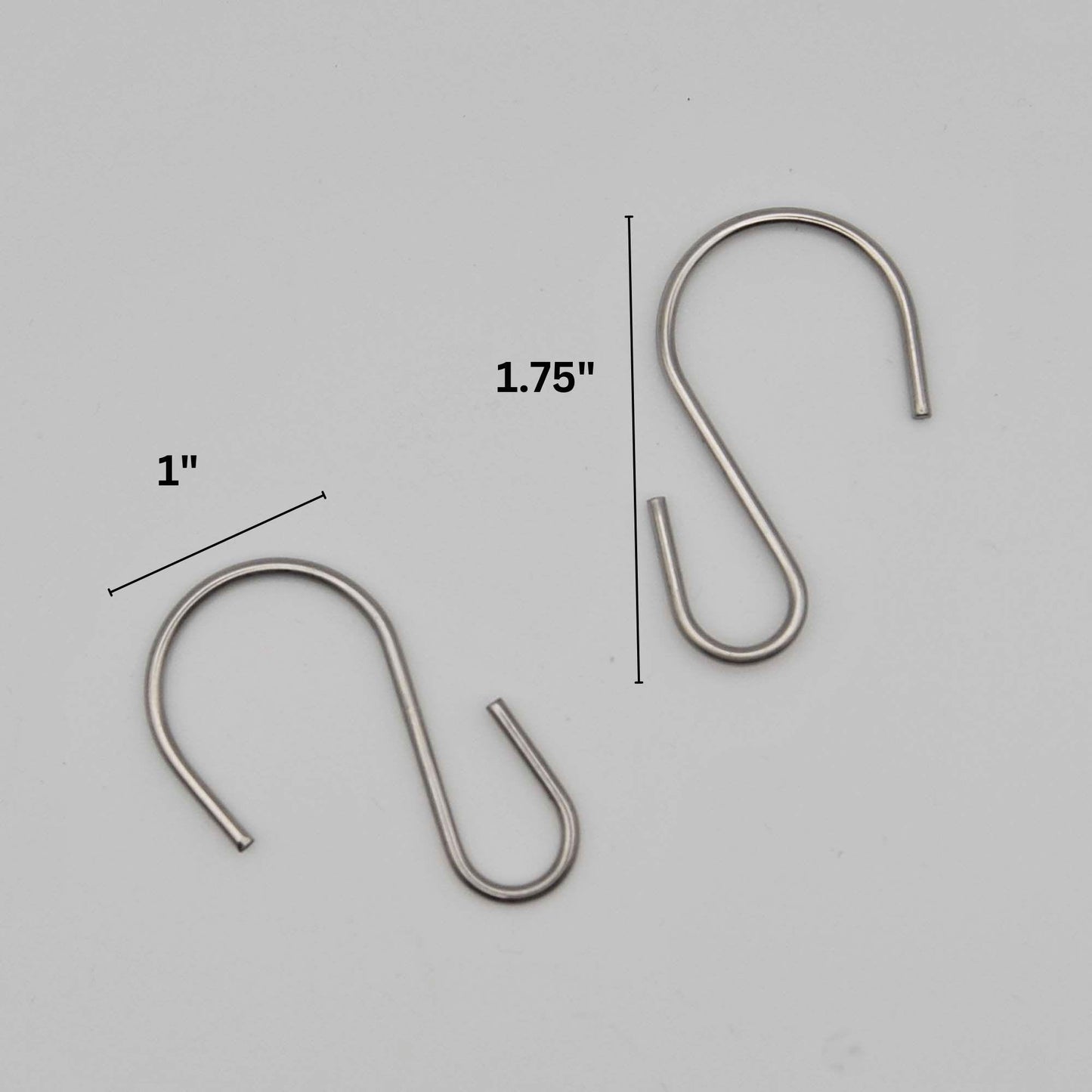 Stainless steel S hooks, 1 inch wide and 1.75 inch long