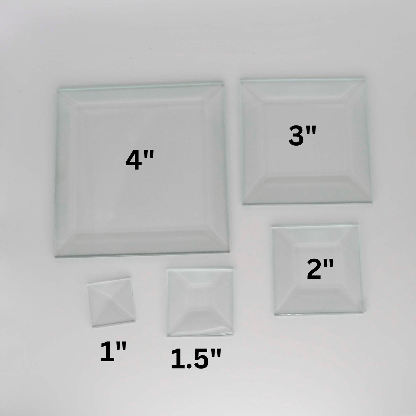 Square Beveled Glass, 1 piece clear glass bevel 1" 1.5" 2" 3" or 4"