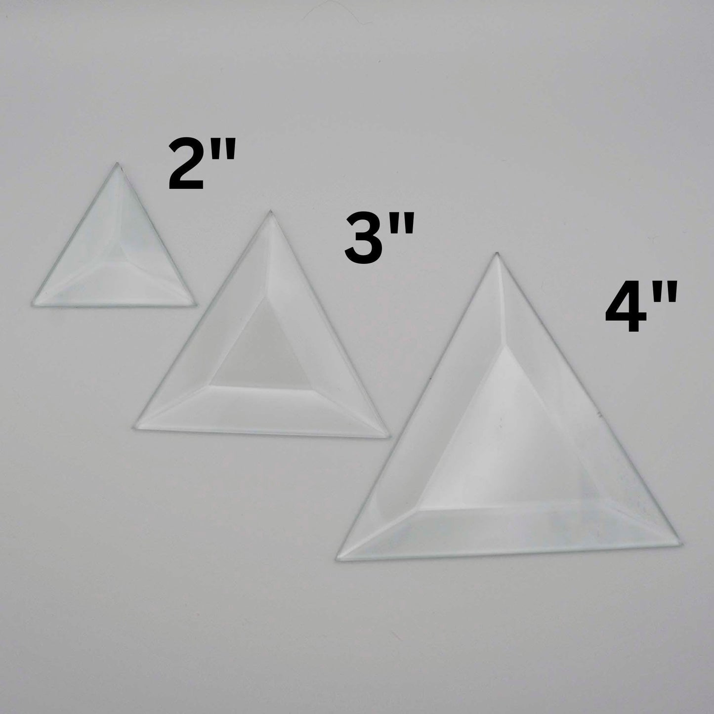 Triangle Beveled Glass, 1 piece clear glass bevel 2" 3" or 4"