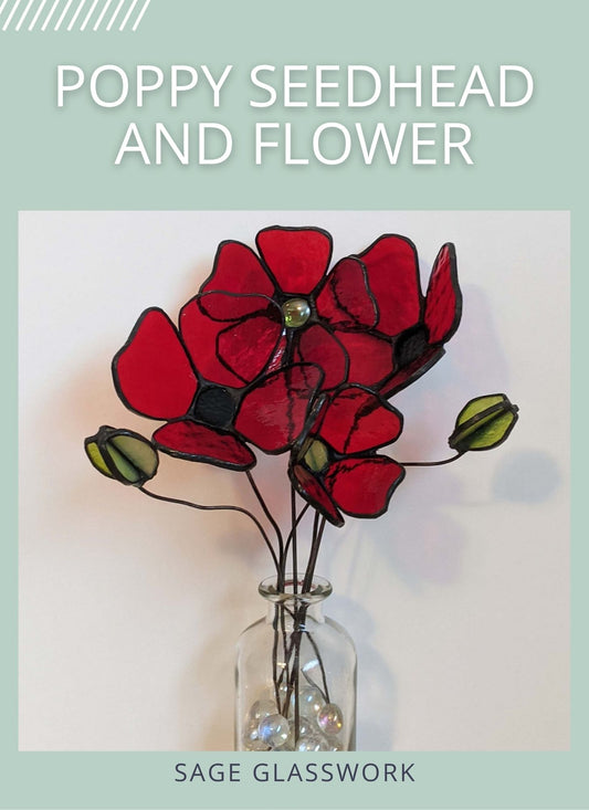 3D Poppy Flower and Seedhead TUTORIAL stained glass pattern