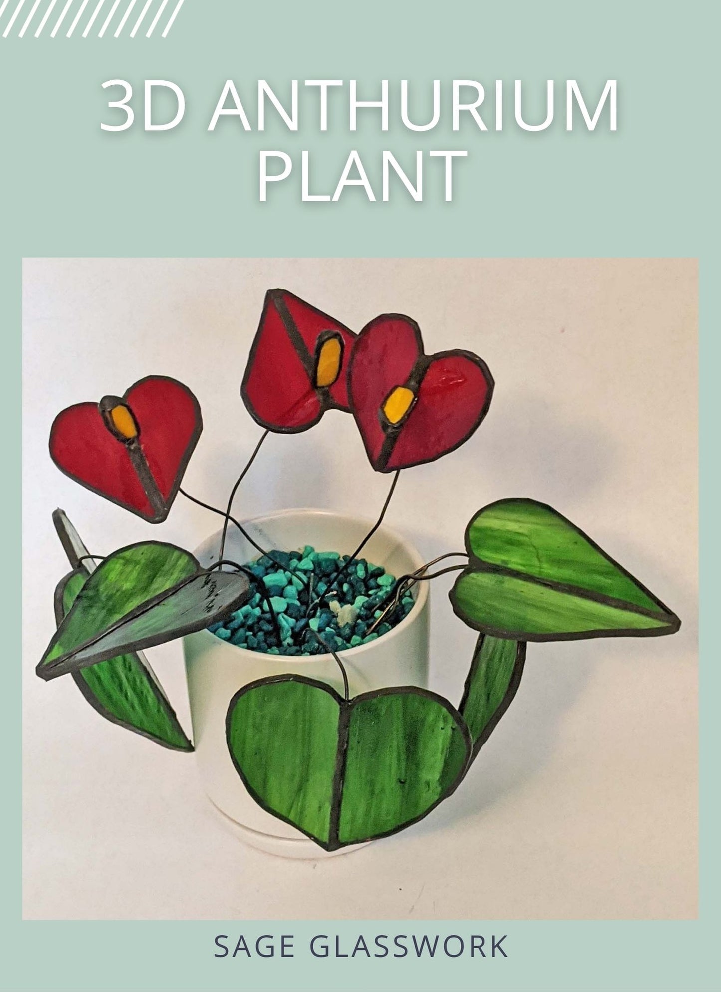 3D Anthurium plant stained glass pattern and TUTORIAL