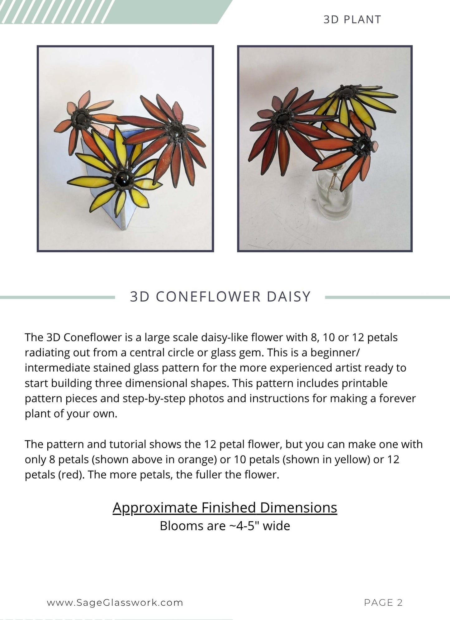 3D Coneflower Daisy Flower TUTORIAL stained glass pattern
