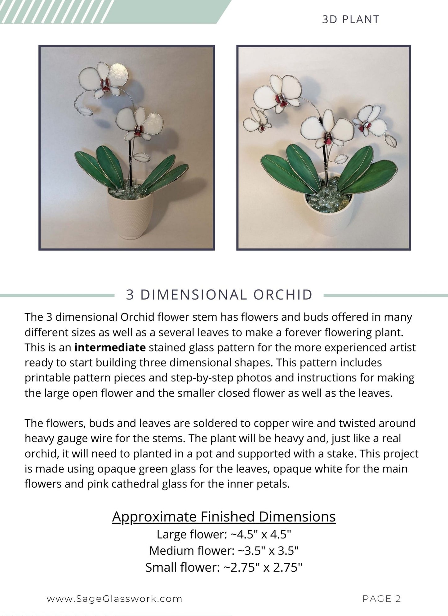 3D Orchid flower stained glass pattern and TUTORIAL