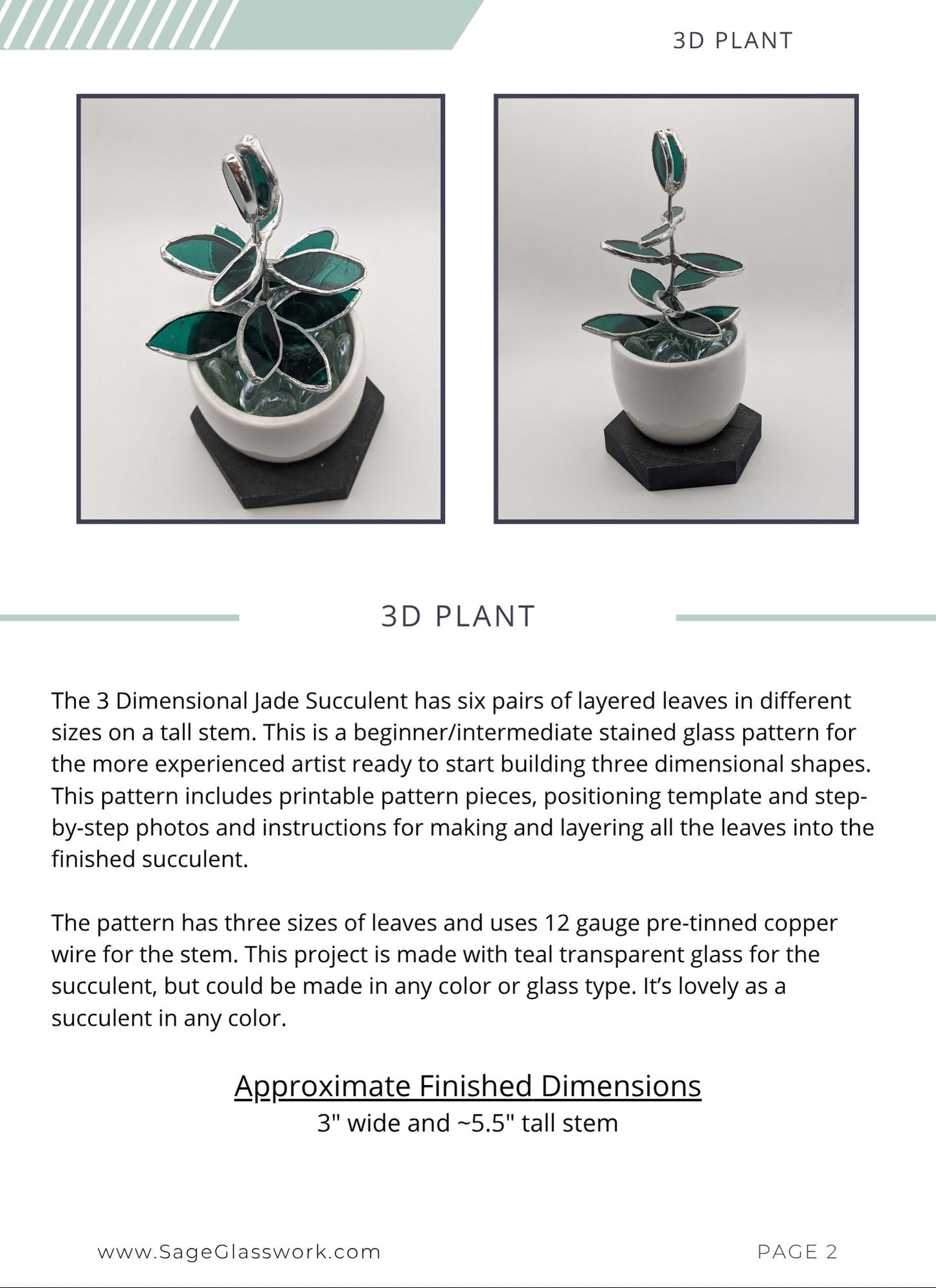 3D Jade Succulent plant stained glass pattern TUTORIAL