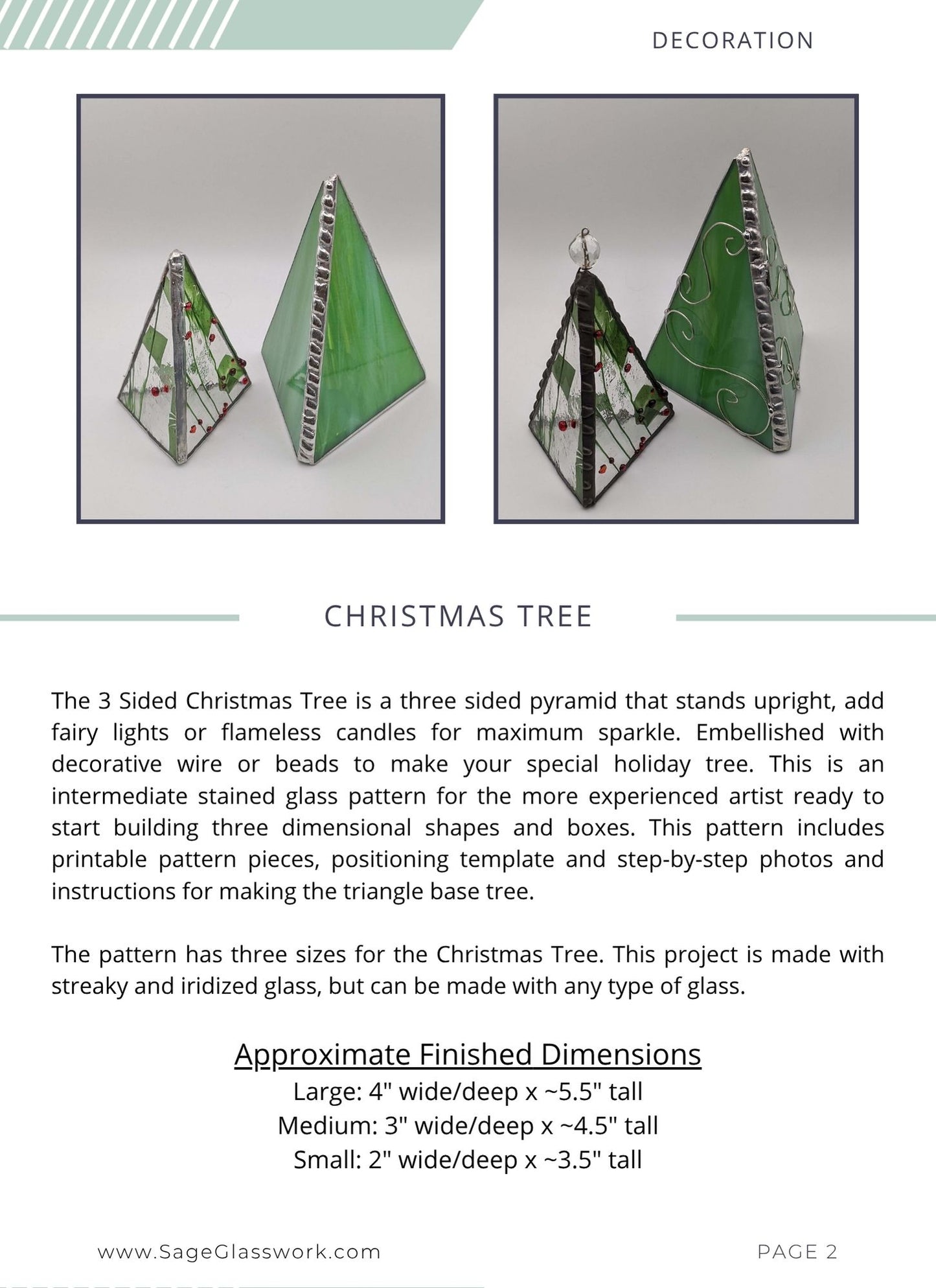 3 Sided Christmas Tree stained glass pattern TUTORIAL