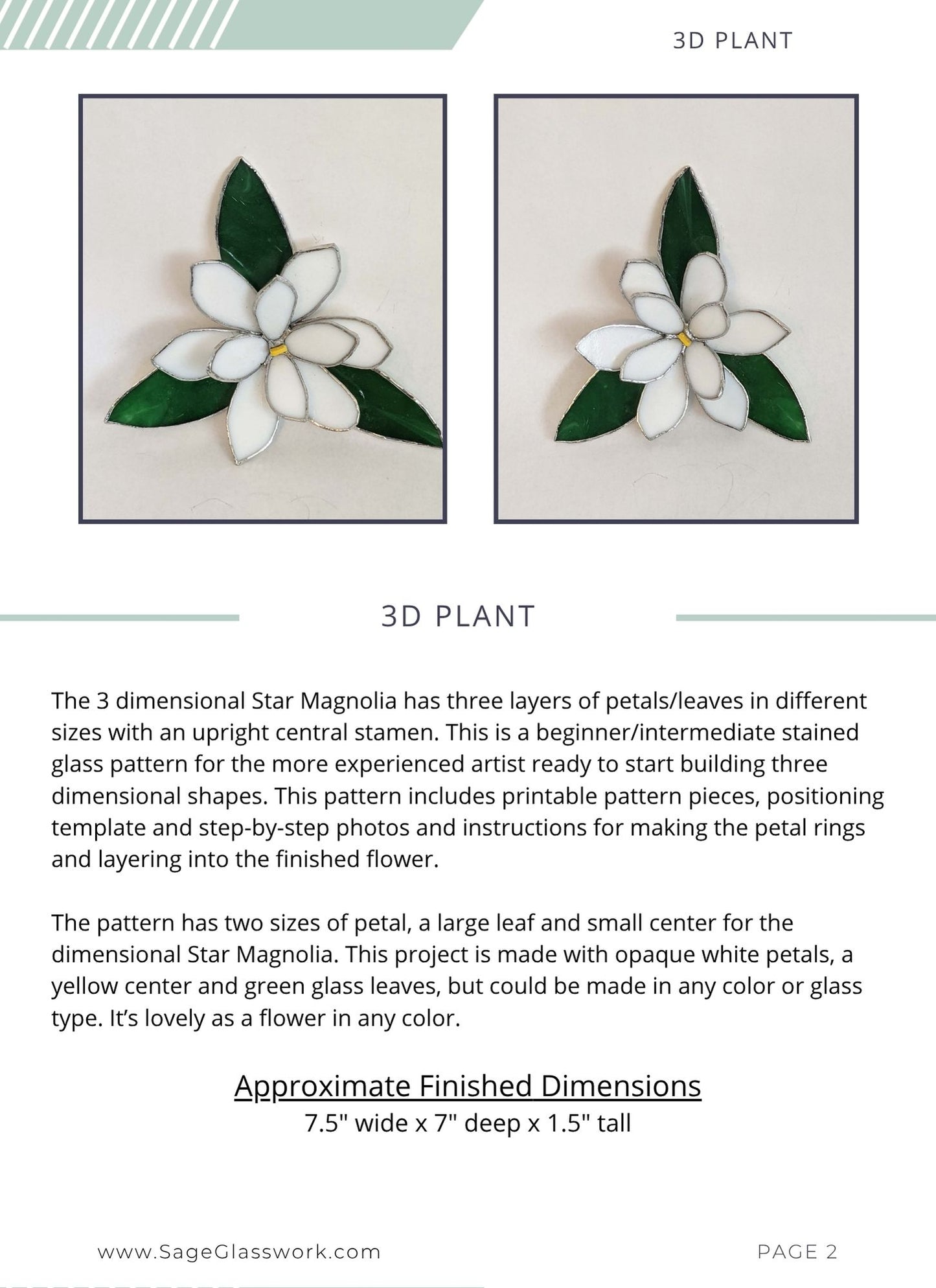 3D Star Magnolia Flower stained glass pattern and TUTORIAL