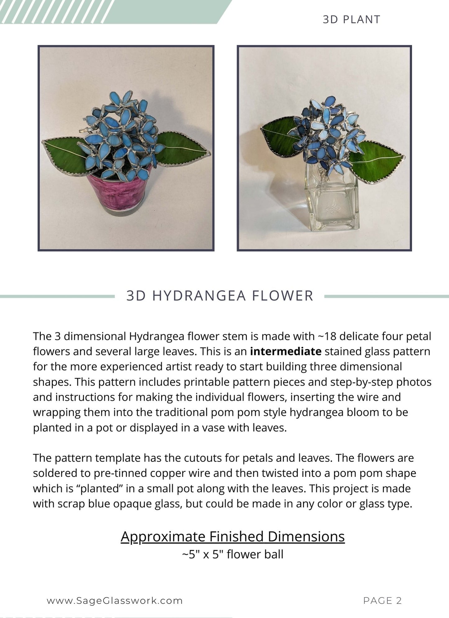 3D Hydrangea flower stained glass pattern and TUTORIAL