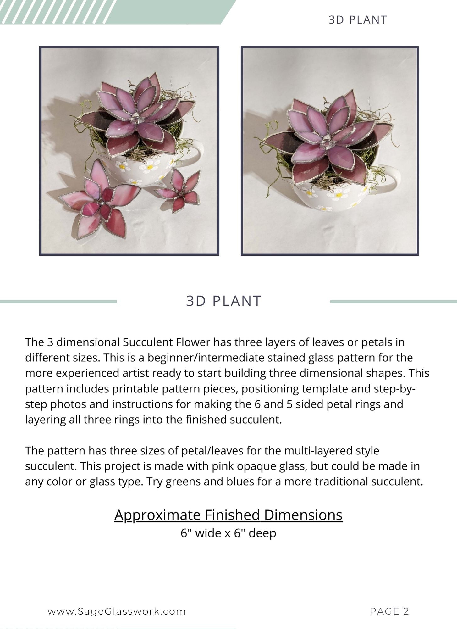 stained glass succulent pattern printable 3D Succulent Flower stained glass pattern and TUTORIAL – Sage Glasswork