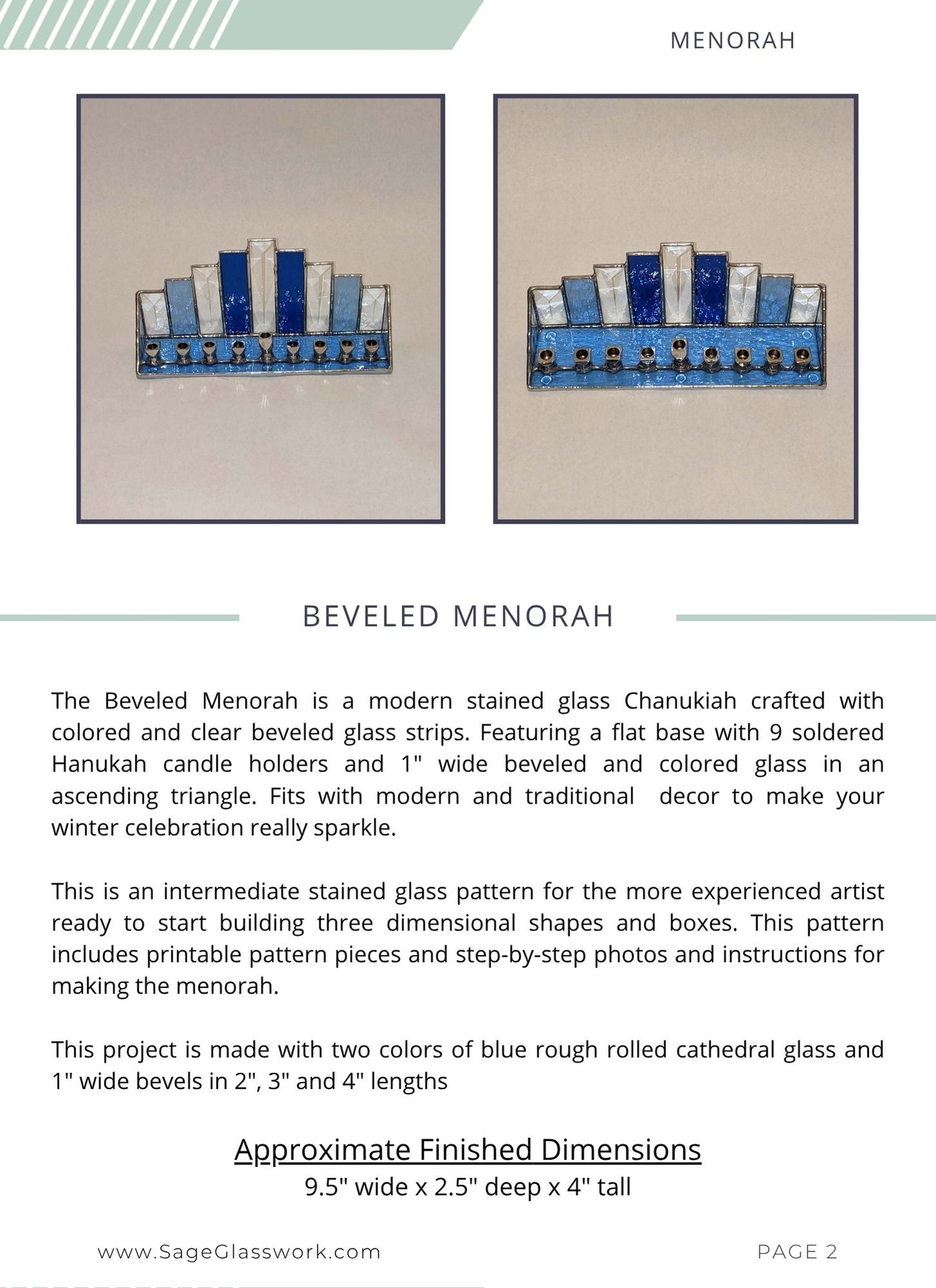 Beveled Menorah stained glass pattern TUTORIAL