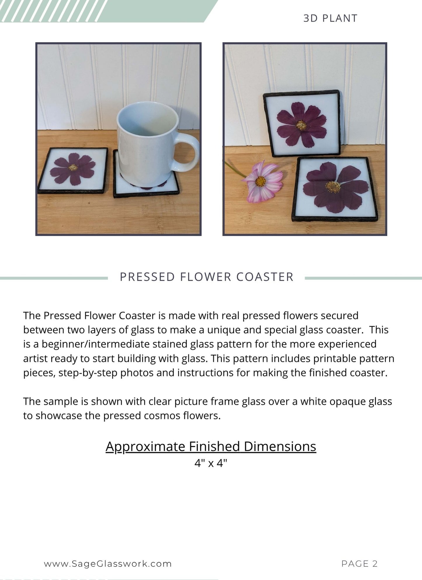 Pressed Flower Coaster stained glass pattern and TUTORIAL