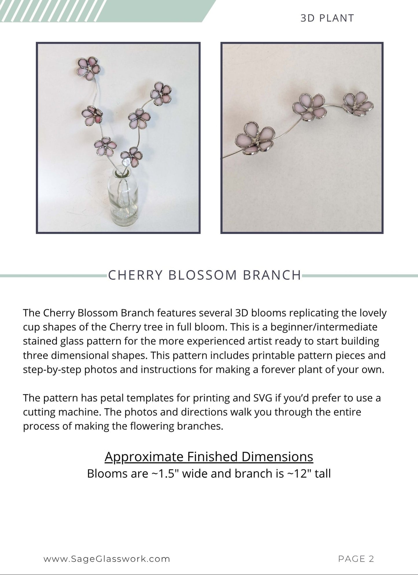 3D Cherry Blossom Flower Branch stained glass pattern and TUTORIAL