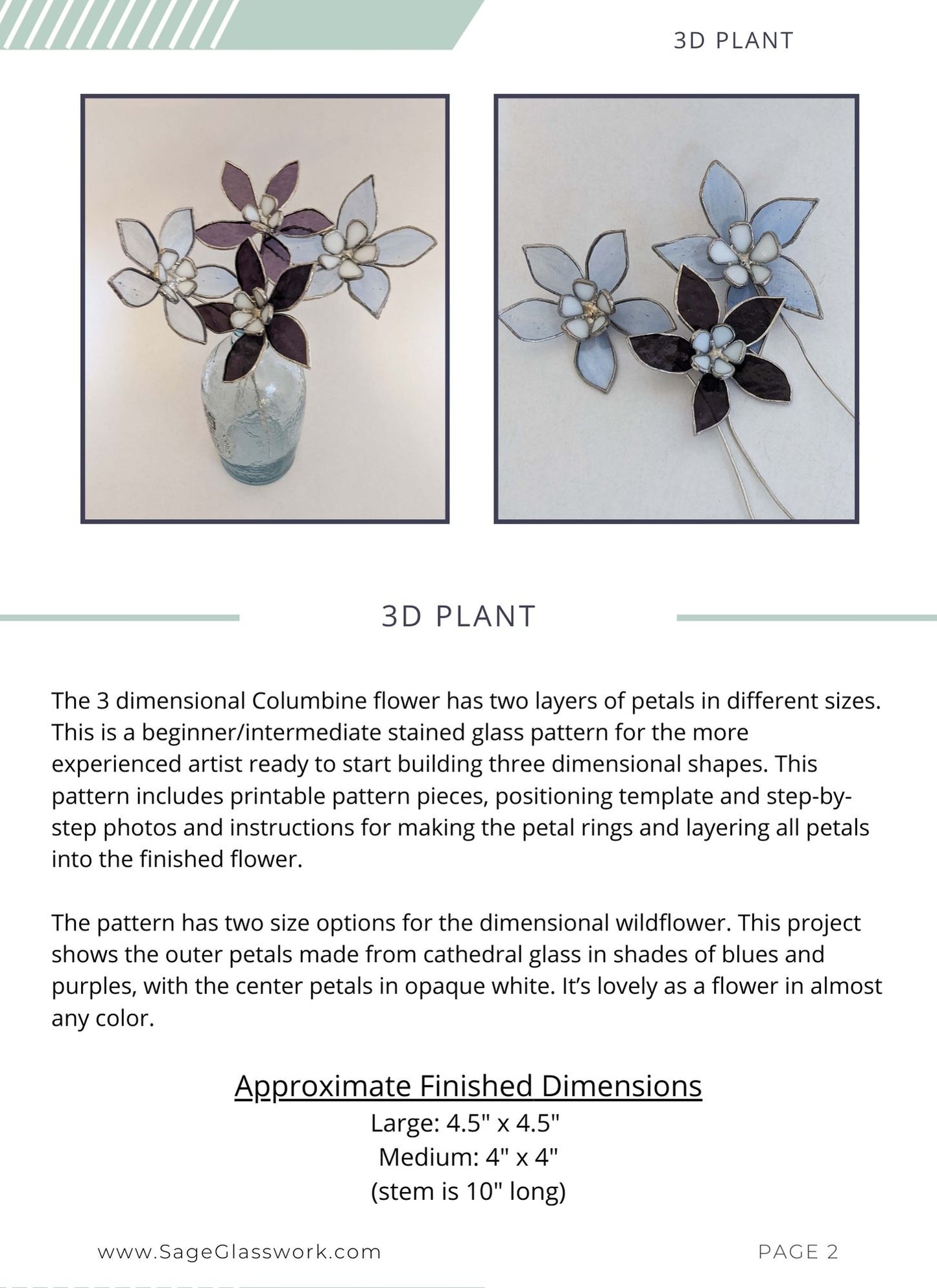 3D Columbine Flower Stem TUTORIAL stained glass pattern