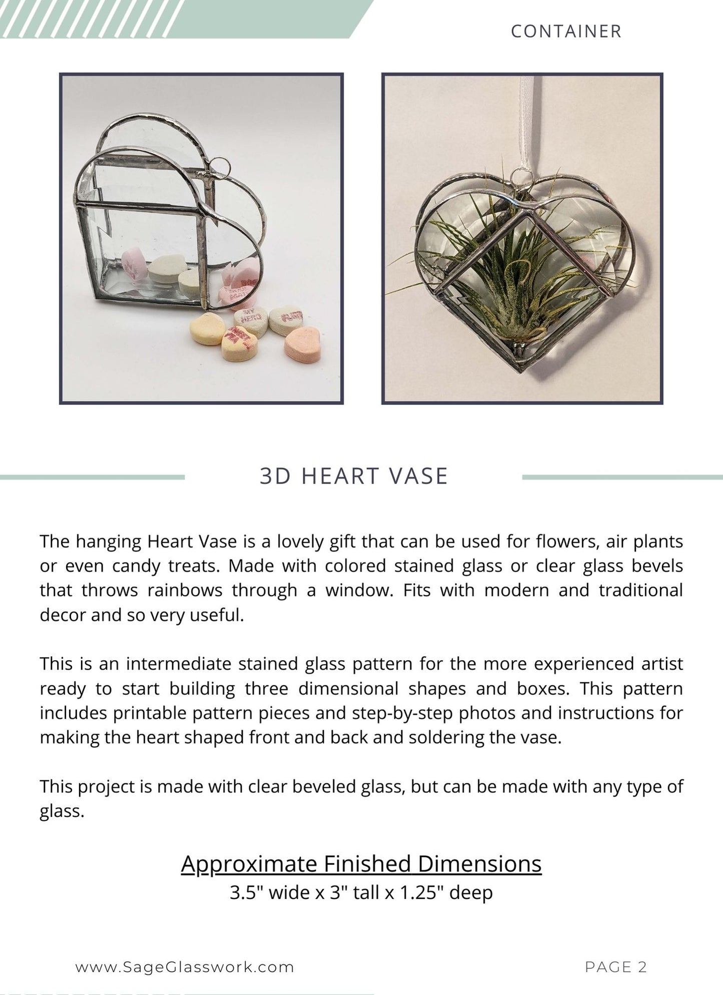 Stained Glass Heart Vase pattern TUTORIAL
