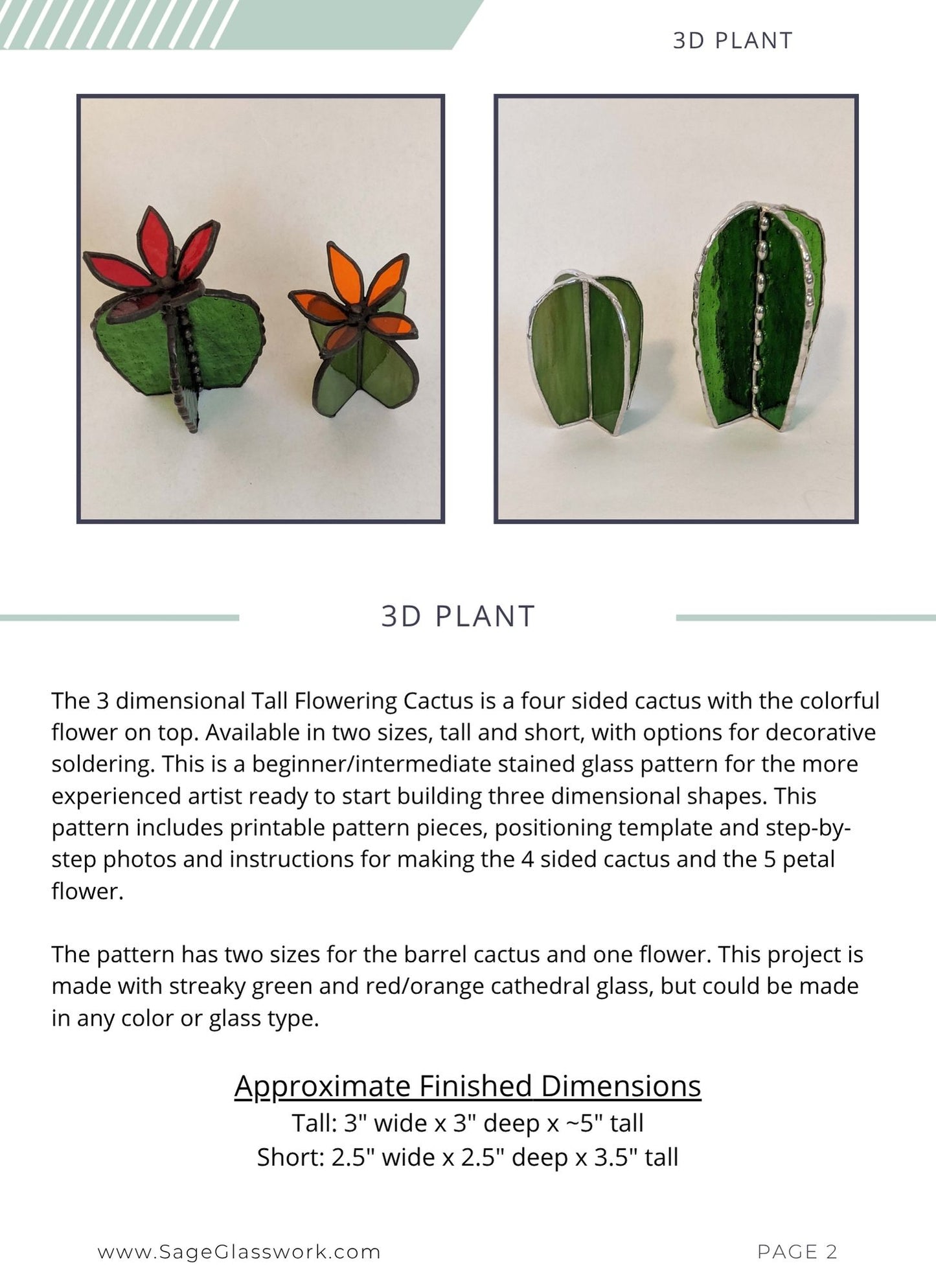 3D tall flowering stained glass Cactus pattern TUTORIAL