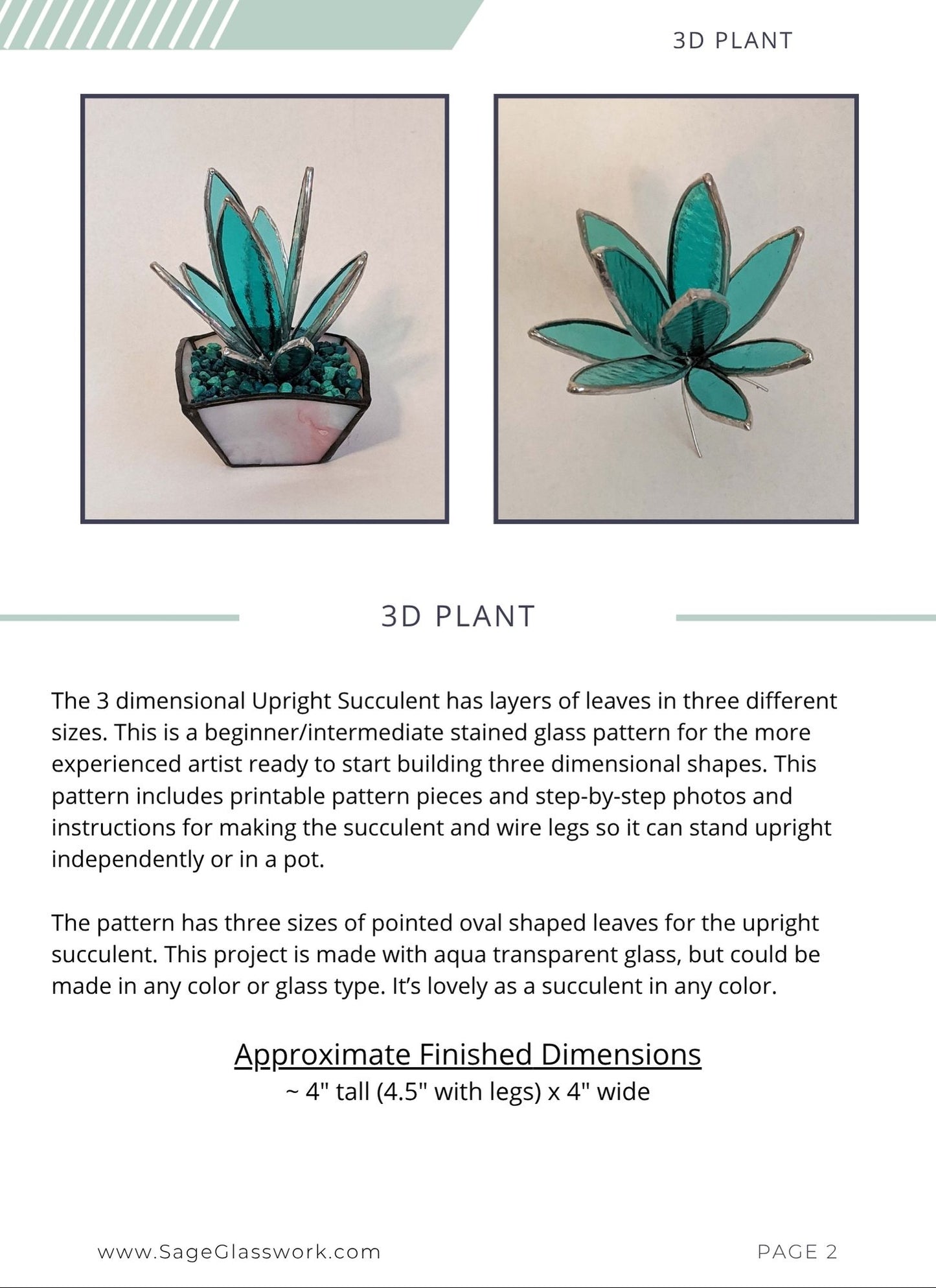 3D Upright Succulent TUTORIAL stained glass pattern