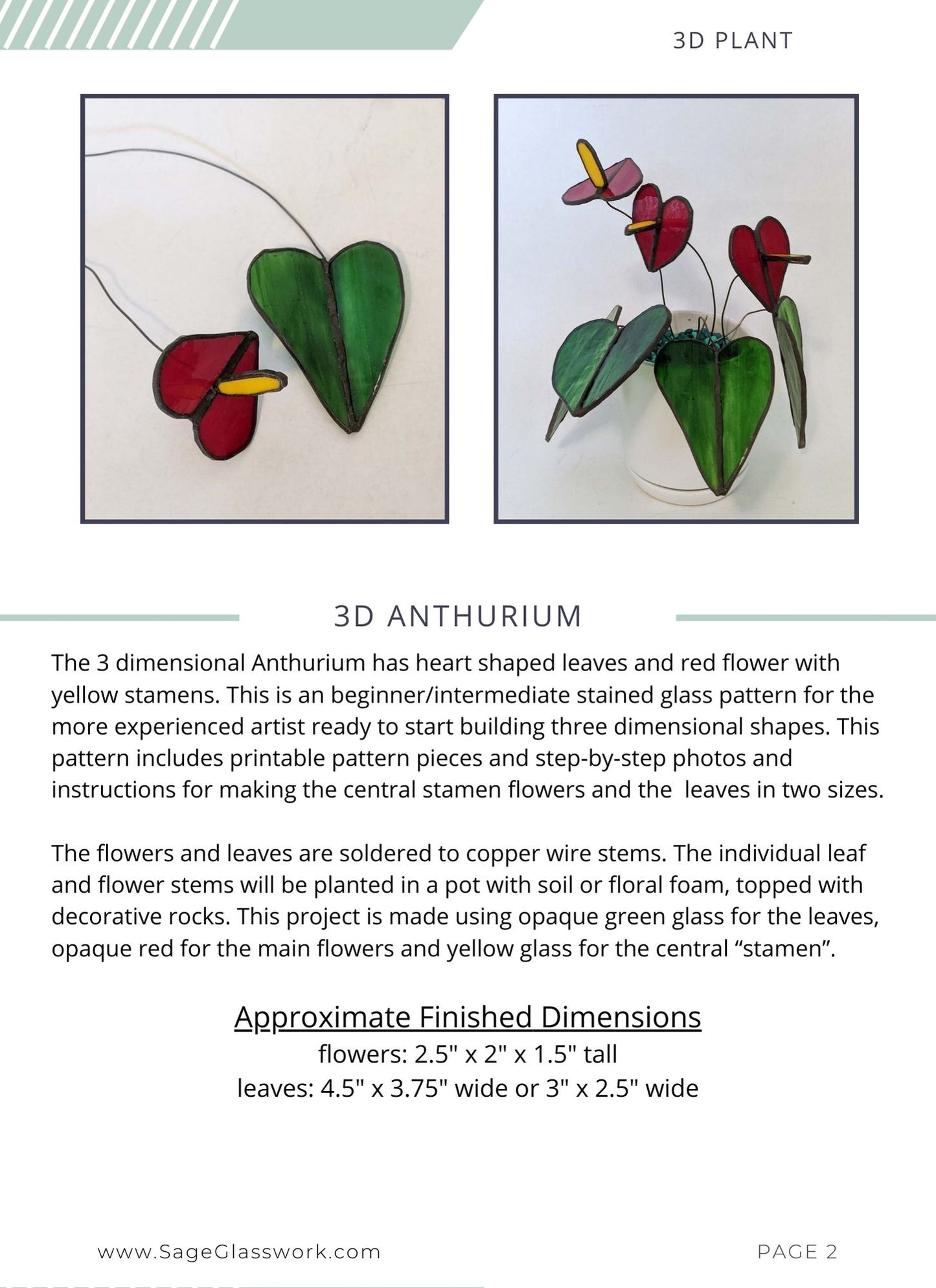 3D Anthurium plant stained glass pattern and TUTORIAL