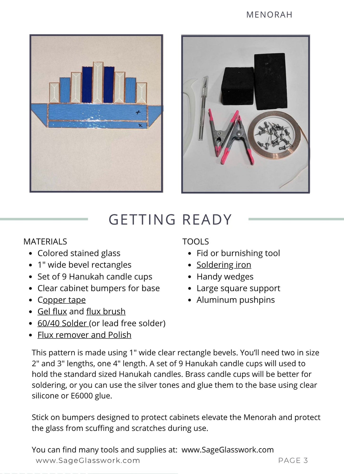 Beveled Menorah stained glass pattern TUTORIAL