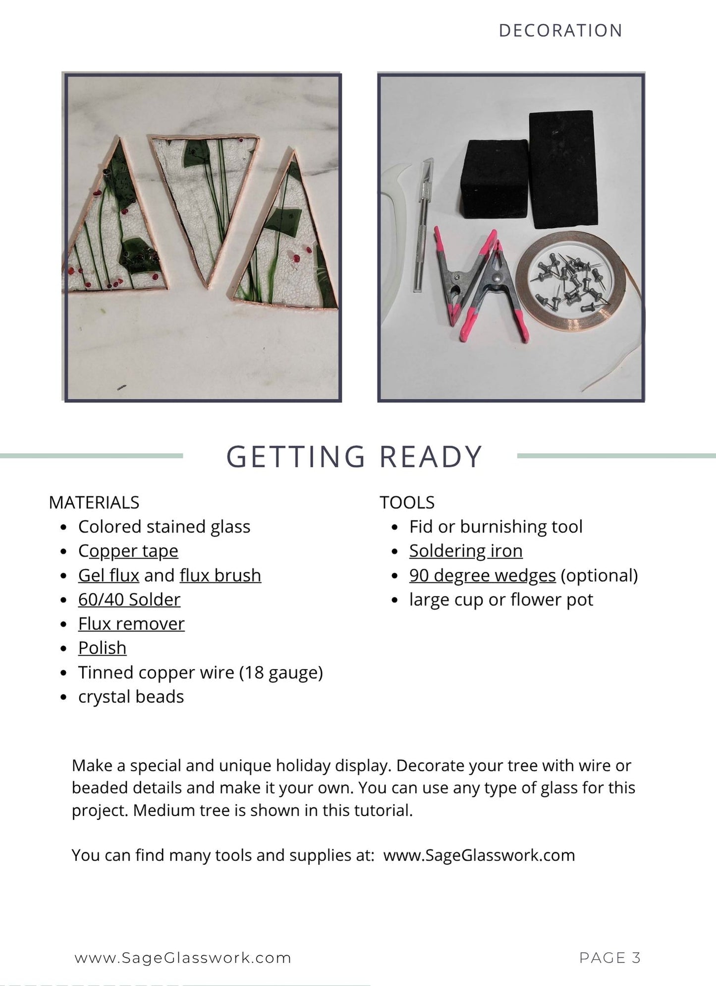 3 Sided Christmas Tree stained glass pattern TUTORIAL