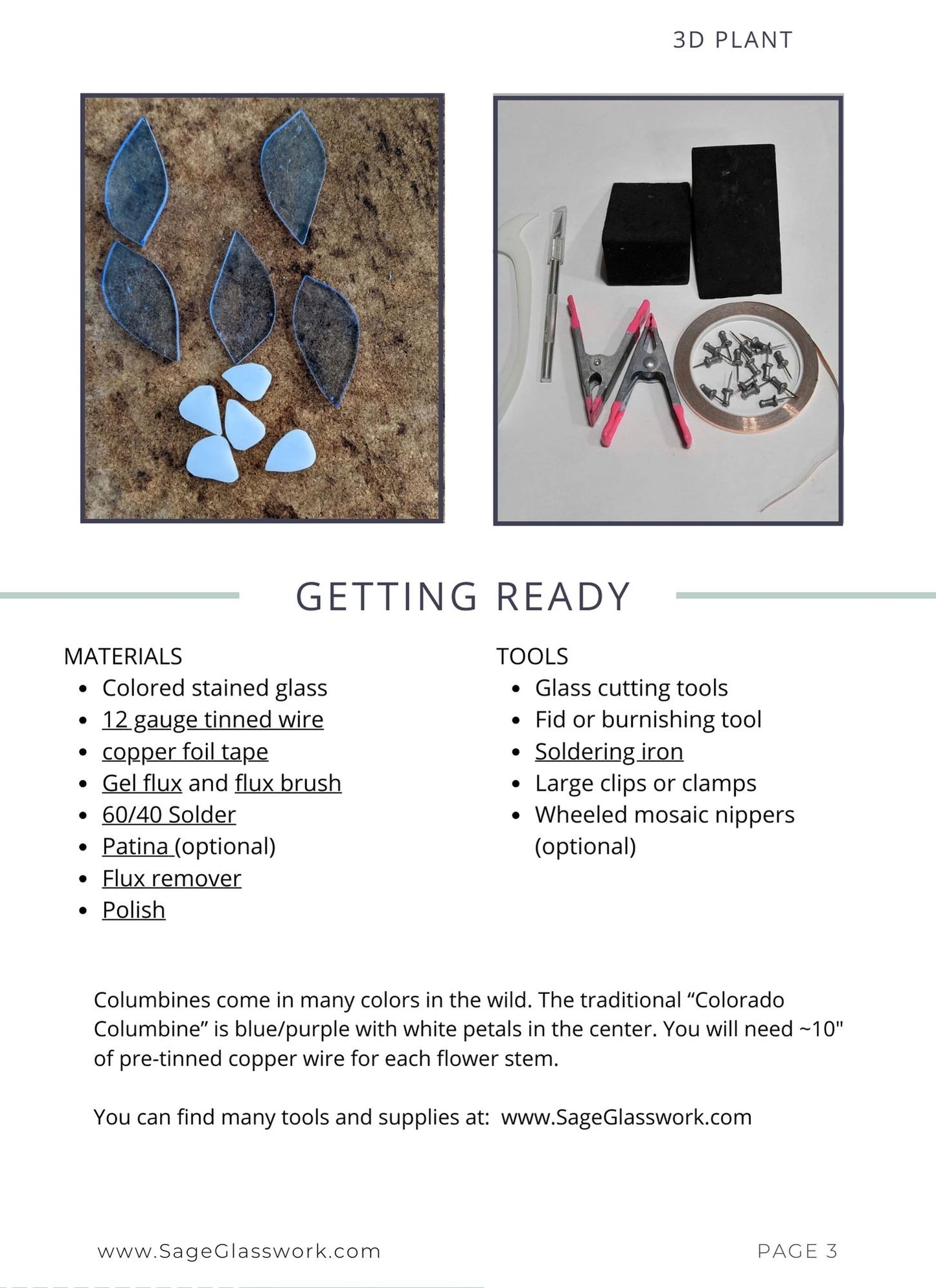 3D Columbine Flower Stem TUTORIAL stained glass pattern