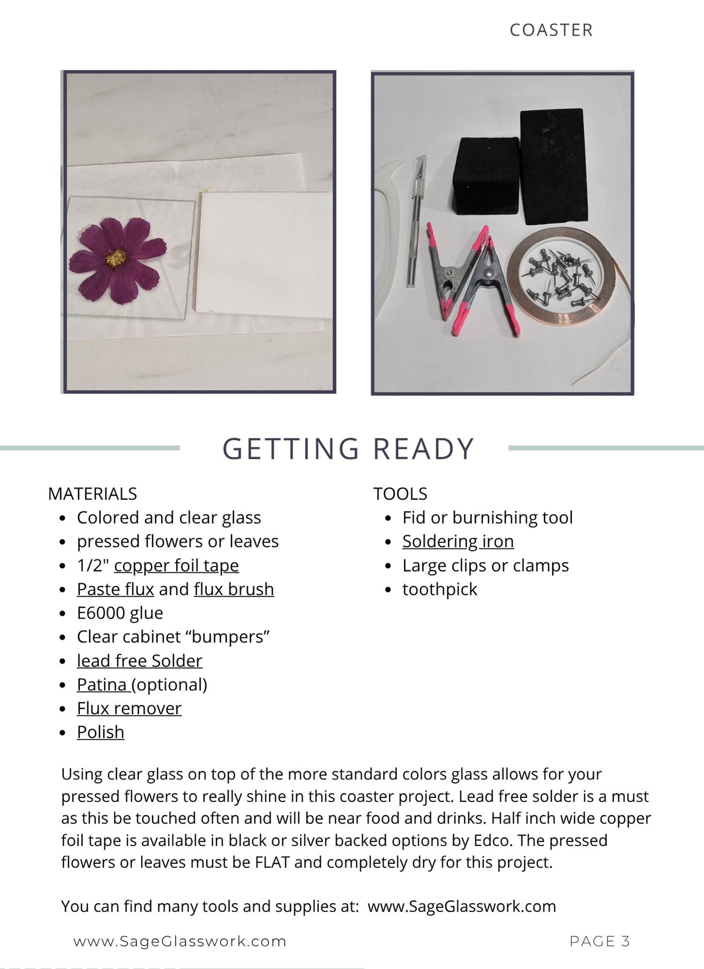 Pressed Flower Coaster stained glass pattern and TUTORIAL