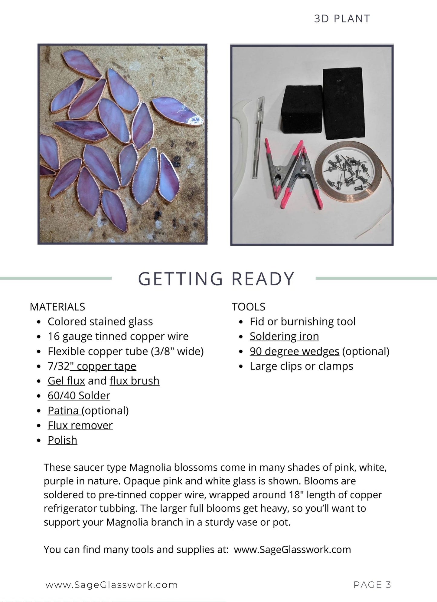 3D Magnolia Flower Branch stained glass pattern and TUTORIAL