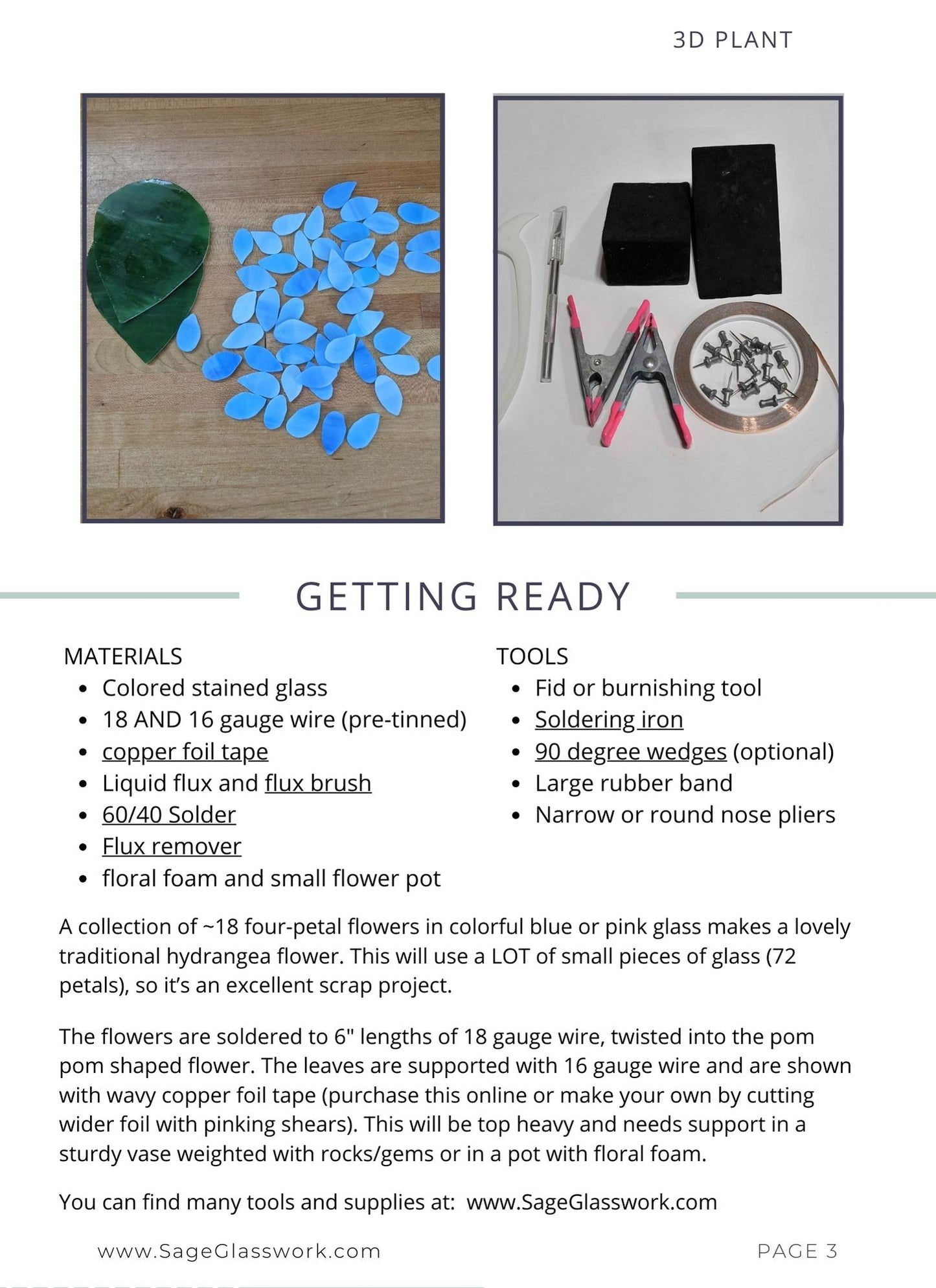 3D Hydrangea flower stained glass pattern and TUTORIAL
