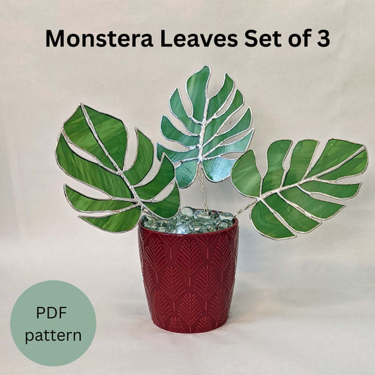 Monstera Leaf set of 3 stained glass PATTERN