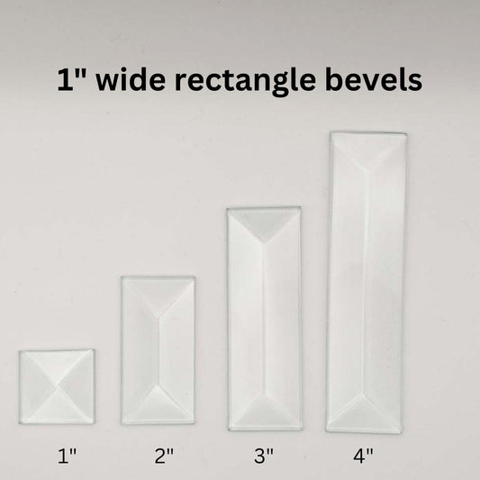 Rectangle Beveled Glass, 1 inch wide pencil bevel by 1" 2" 3" or 4"