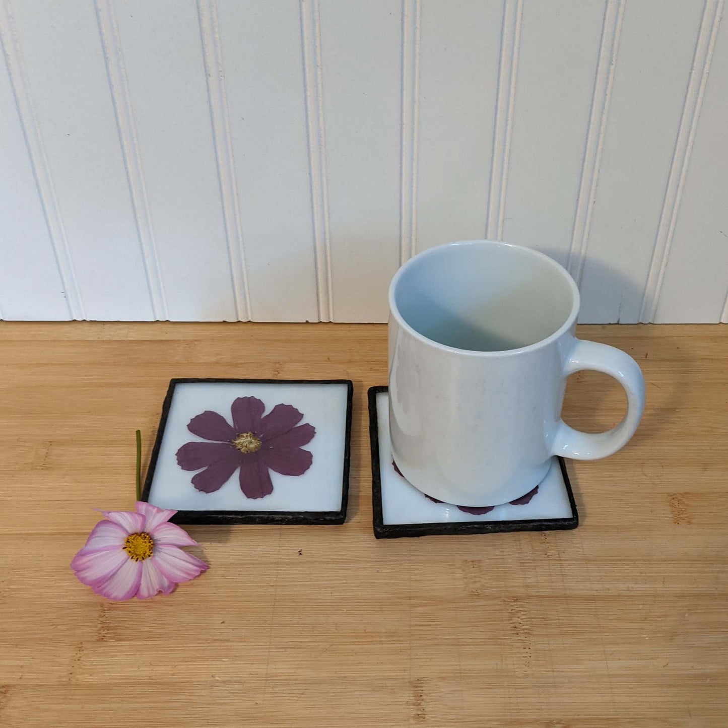 Pressed Flower Coaster stained glass pattern and TUTORIAL